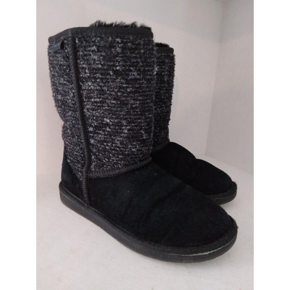 Minnetonka Black Gray Suede Sheepskin Fur Lined Boots 86510 Womens Size 8 - Picture 1 of 10